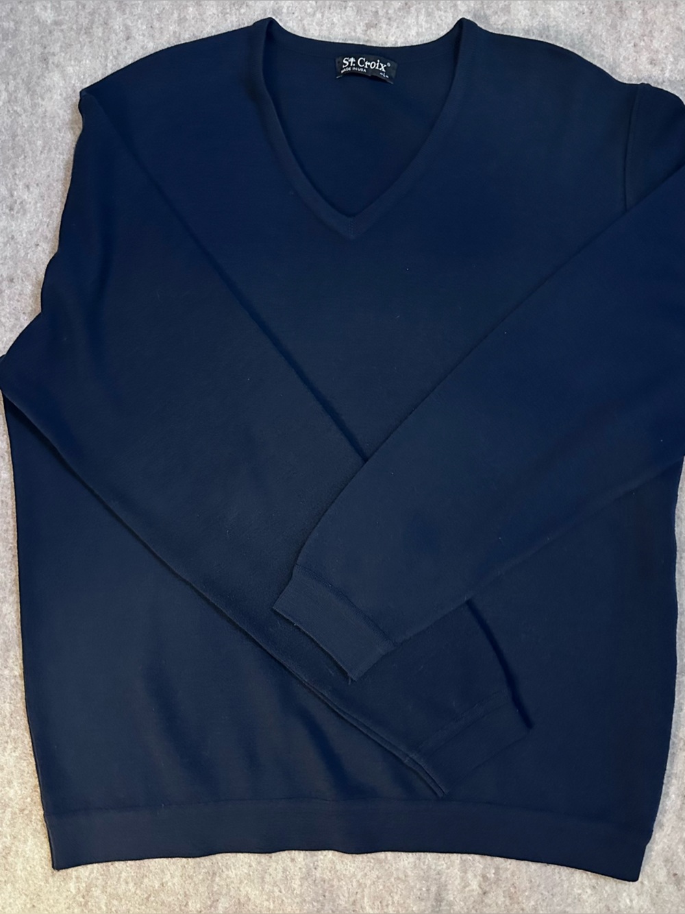St. Croix Mens Navy Blue V-Neck Luxury Knit Shirt Size L 100% Wool Made In USA